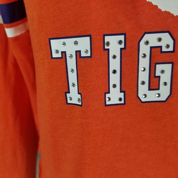 Clemson Tigers shirt women's medium orange cut off long sleeve bling - Picture 4 of 10
